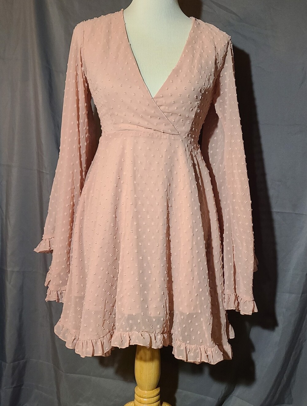 Boohoo Blush Pink Swiss Dot Wrap Mini Dress